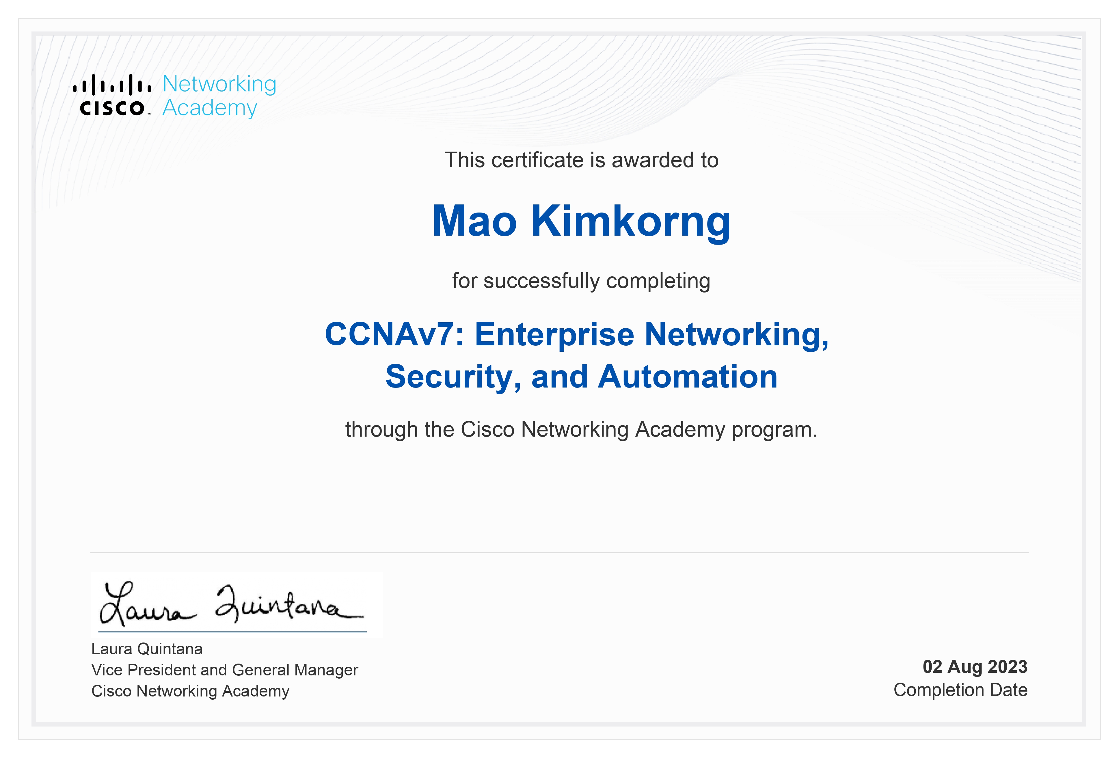 Ccnav7 Enterprise Networking Security And Automation Certificate